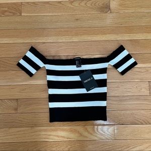 Forever 21 Striper Crop Top Off Shoulder